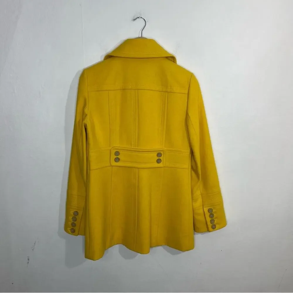 J Crew Stadium Cloth Majesty Bright Yellow Pea Coat Jacket Size 8 - Picture 2 of 13